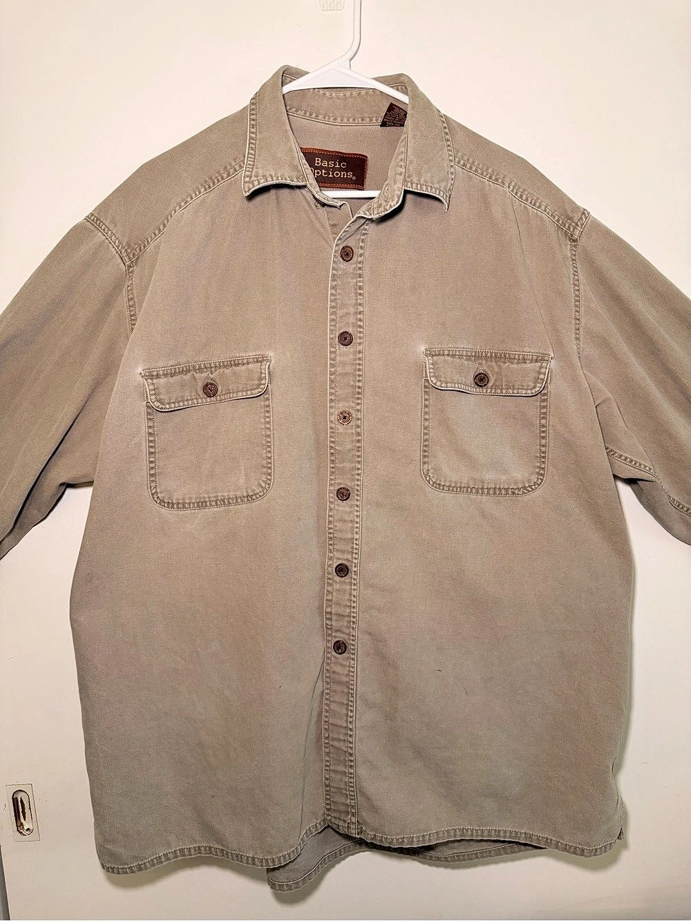 Basic Options Cotton Button Down Shirt in Tan/Grey- Mens Size XL
